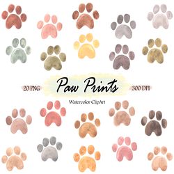 Pawprint clipart, Watercolor animal paw prints png, Pastel clipart, Neutral colors, Dog paw clipart, Nursery clip art
