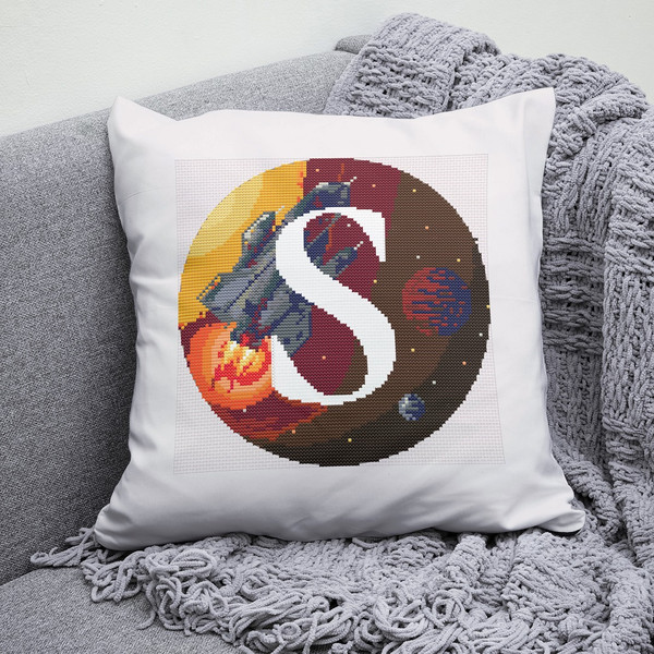 4 Letter S Space galaxy Monogram bright color modern style cross stitch digital pattern for home decor and gift.jpg