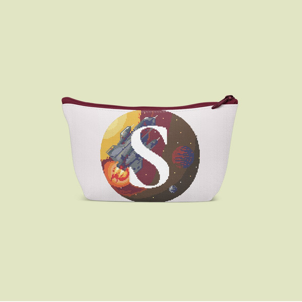 7 Letter S Space galaxy Monogram bright color modern style cross stitch digital pattern for home decor and gift.jpg