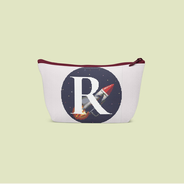 7 Letter R Space galaxy Monogram bright color modern style cross stitch digital pattern for home decor and gift.jpg