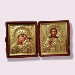 Orthodox foldable icon Jesus Christ and The Holy Mother of God