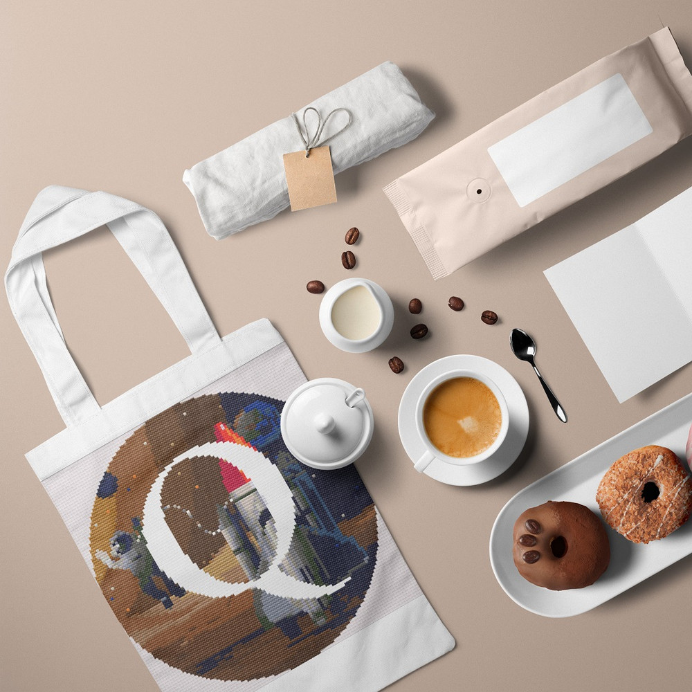 5 Letter Q Space galaxy Monogram bright color modern style cross stitch digital pattern for home decor and gift.jpg