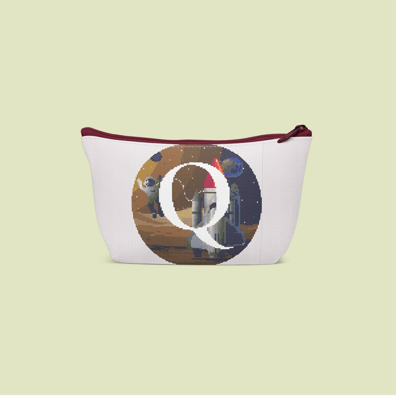 7 Letter Q Space galaxy Monogram bright color modern style cross stitch digital pattern for home decor and gift.jpg