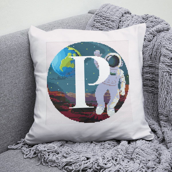 4 Letter P Space galaxy Monogram bright color modern style cross stitch digital pattern for home decor and gift.jpg