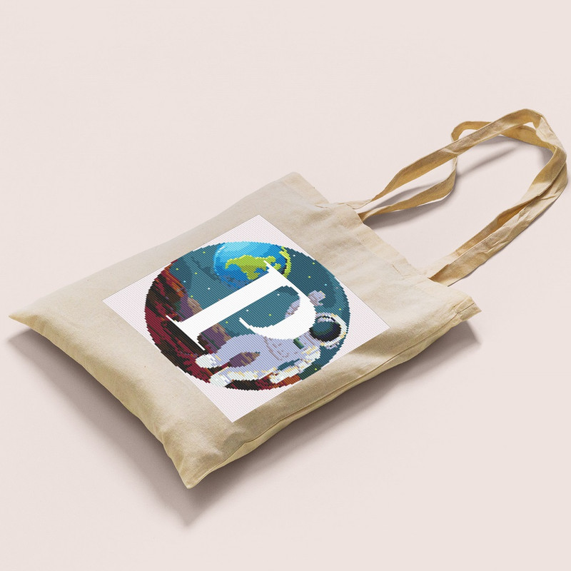 10 Letter P Space galaxy Monogram bright color modern style cross stitch digital pattern for home decor and gift.jpg