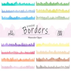 Watercolor borders clipart, 15 Hand painted borders PNG, Pastel colours, Frames clip art, Scalloped banners graphics