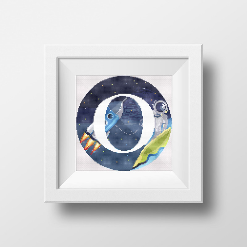 1 Letter O Space galaxy Monogram bright color modern style cross stitch digital pattern for home decor and gift.jpg