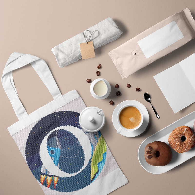 5 Letter O Space galaxy Monogram bright color modern style cross stitch digital pattern for home decor and gift.jpg