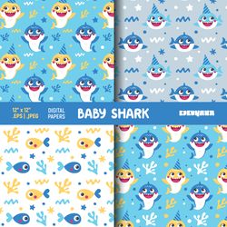 Baby Shark Digital Paper, Baby Shark Seamless Patterns, Baby Shark Boy