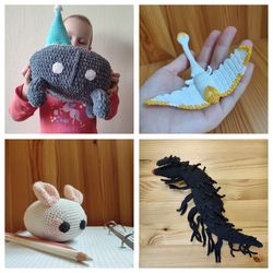 Set of 4 Crochet Patterns PDF Crab, Bunny, Manta and Krill Sky Cotl