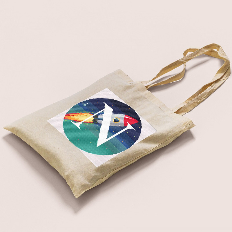 10 Letter N Space galaxy Monogram bright color modern style cross stitch digital pattern for home decor and gift.jpg