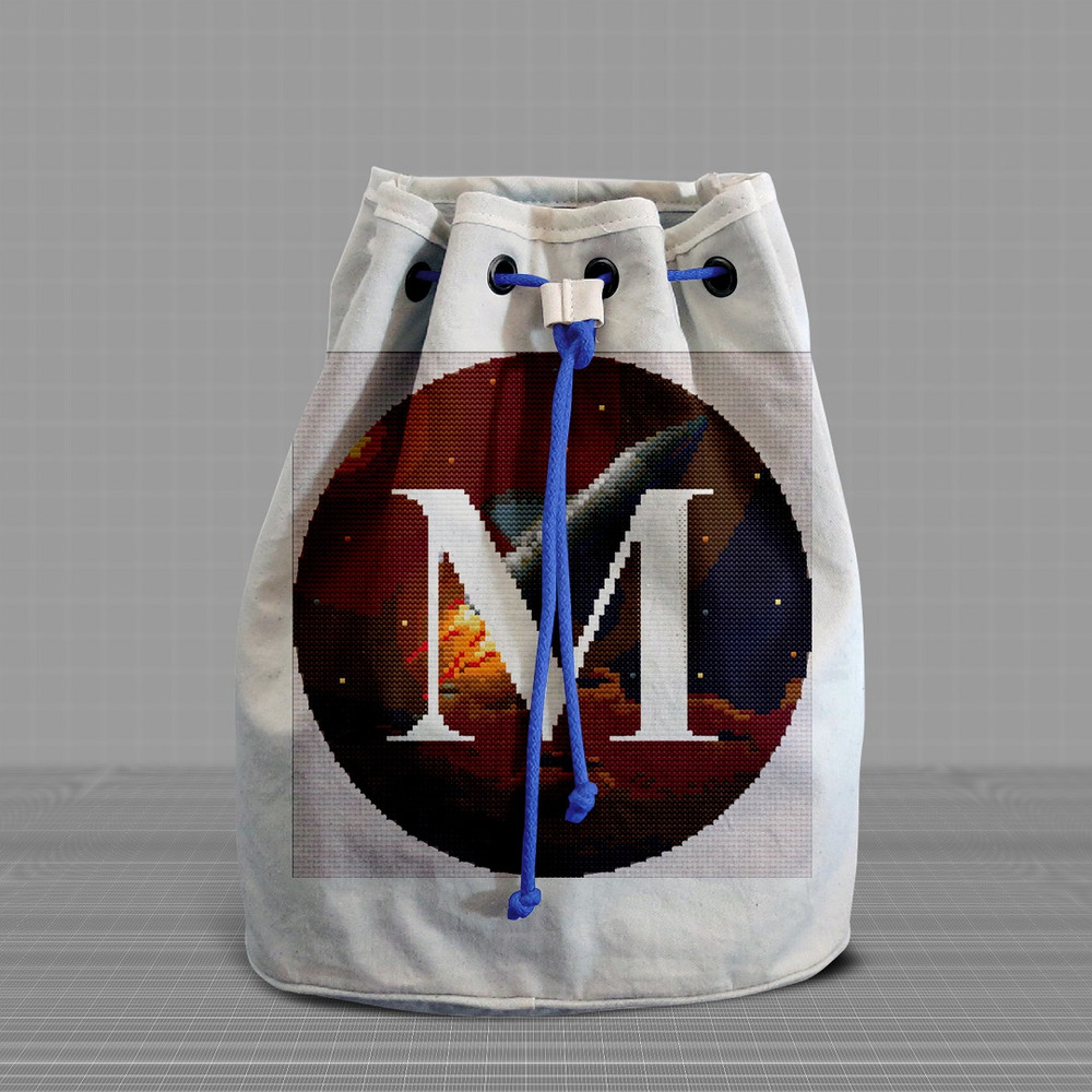 6 Letter M Space galaxy Monogram bright color modern style cross stitch digital pattern for home decor and gift.jpg