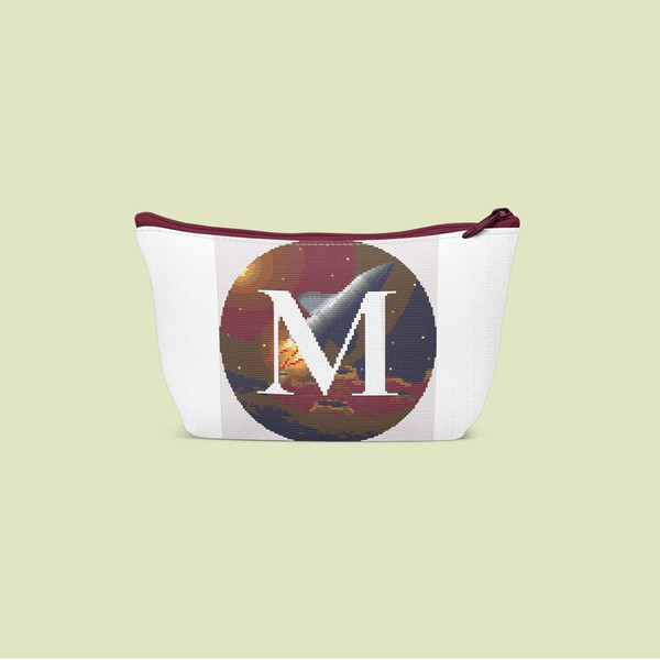 7 Letter M Space galaxy Monogram bright color modern style cross stitch digital pattern for home decor and gift.jpg