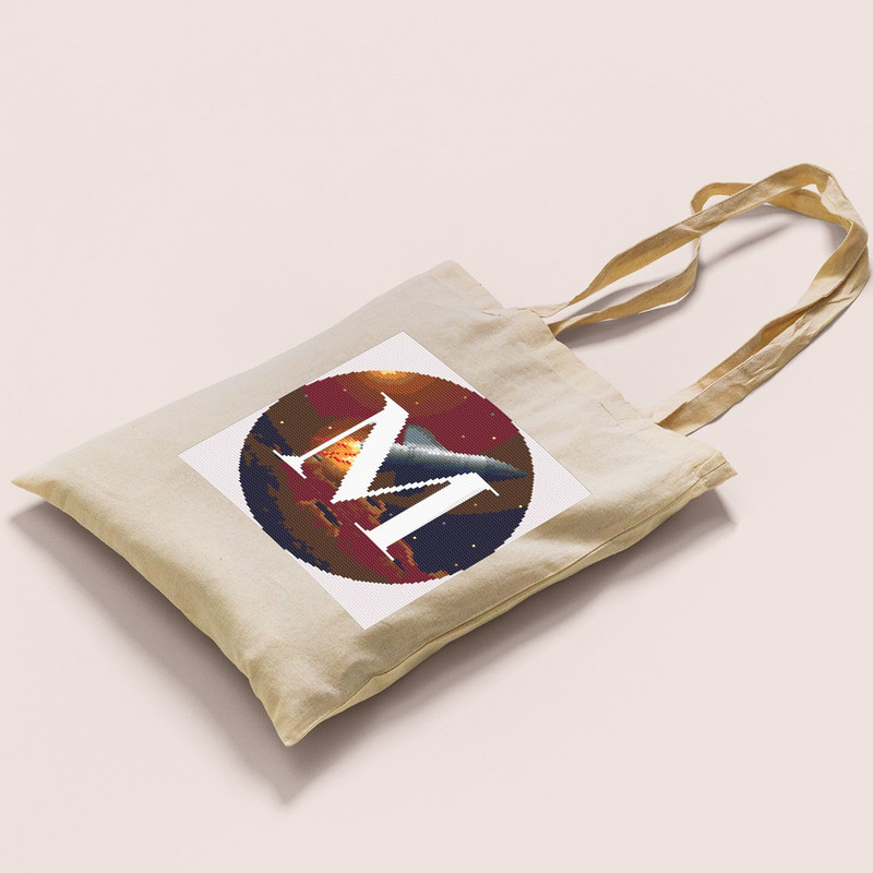 10 Letter M Space galaxy Monogram bright color modern style cross stitch digital pattern for home decor and gift.jpg