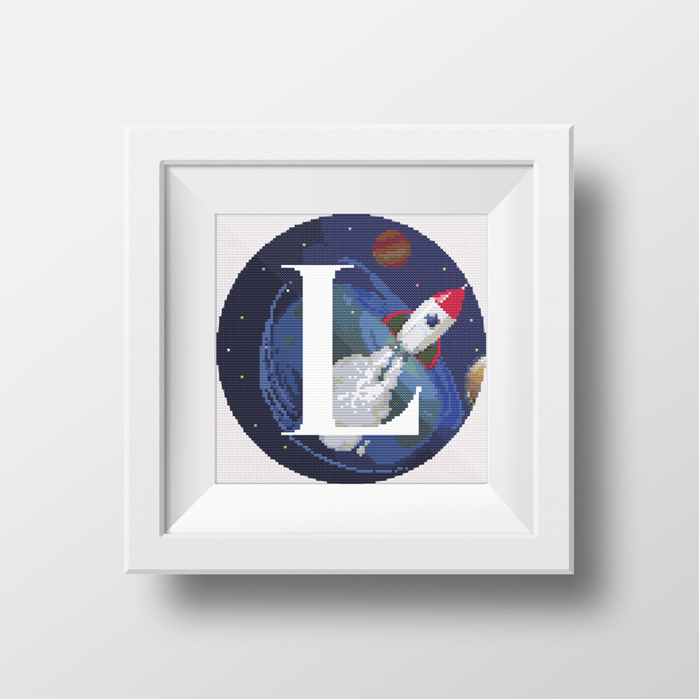 1 Letter L Space galaxy Monogram bright color modern style cross stitch digital pattern for home decor and gift.jpg