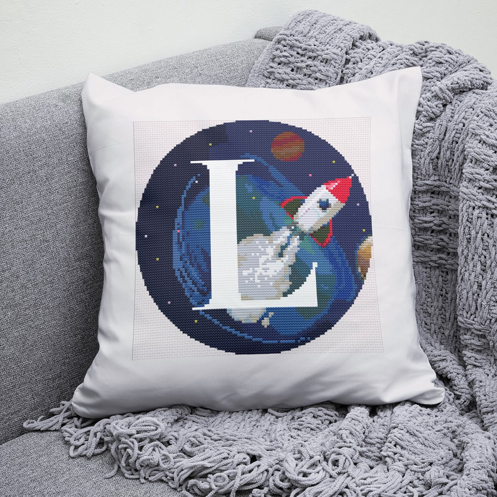 4 Letter L Space galaxy Monogram bright color modern style cross stitch digital pattern for home decor and gift.jpg
