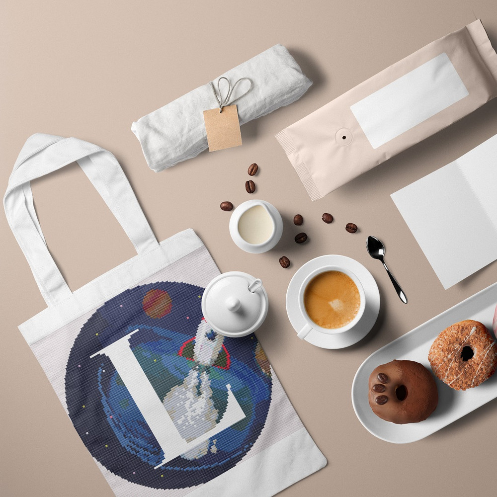 5 Letter L Space galaxy Monogram bright color modern style cross stitch digital pattern for home decor and gift.jpg