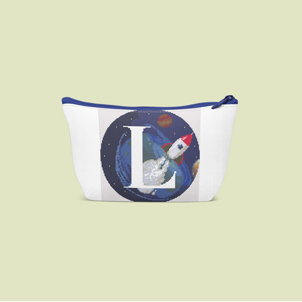 7 Letter L Space galaxy Monogram bright color modern style cross stitch digital pattern for home decor and gift.jpg