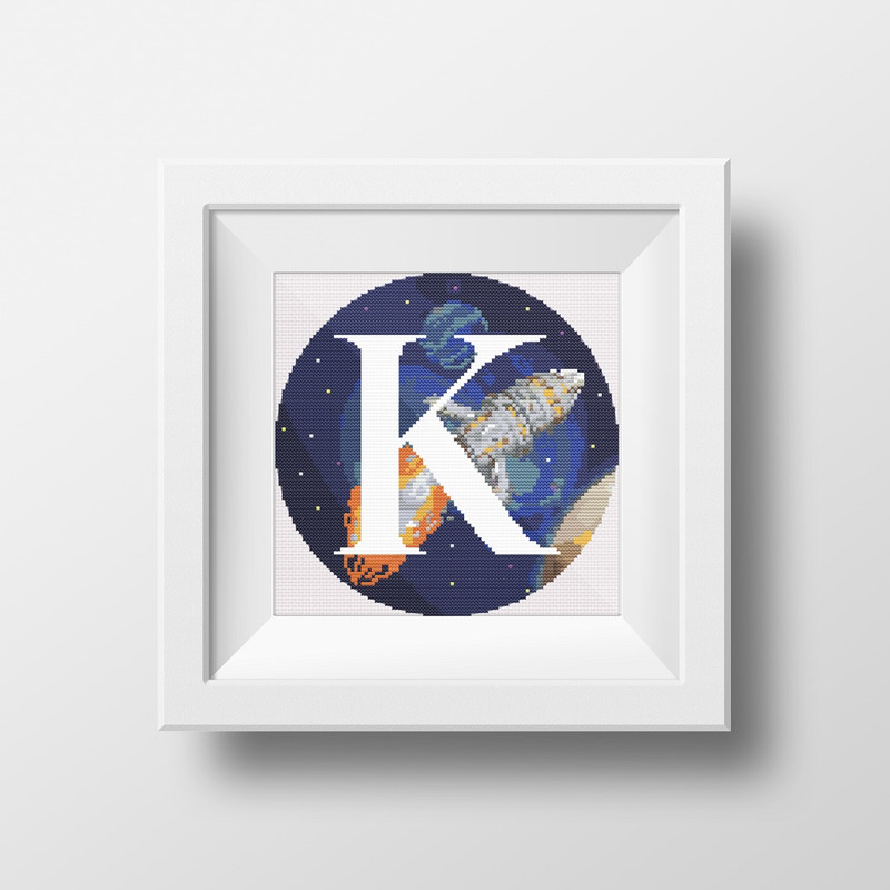 1 Letter K Space galaxy Monogram bright color modern style cross stitch digital pattern for home decor and gift.jpg