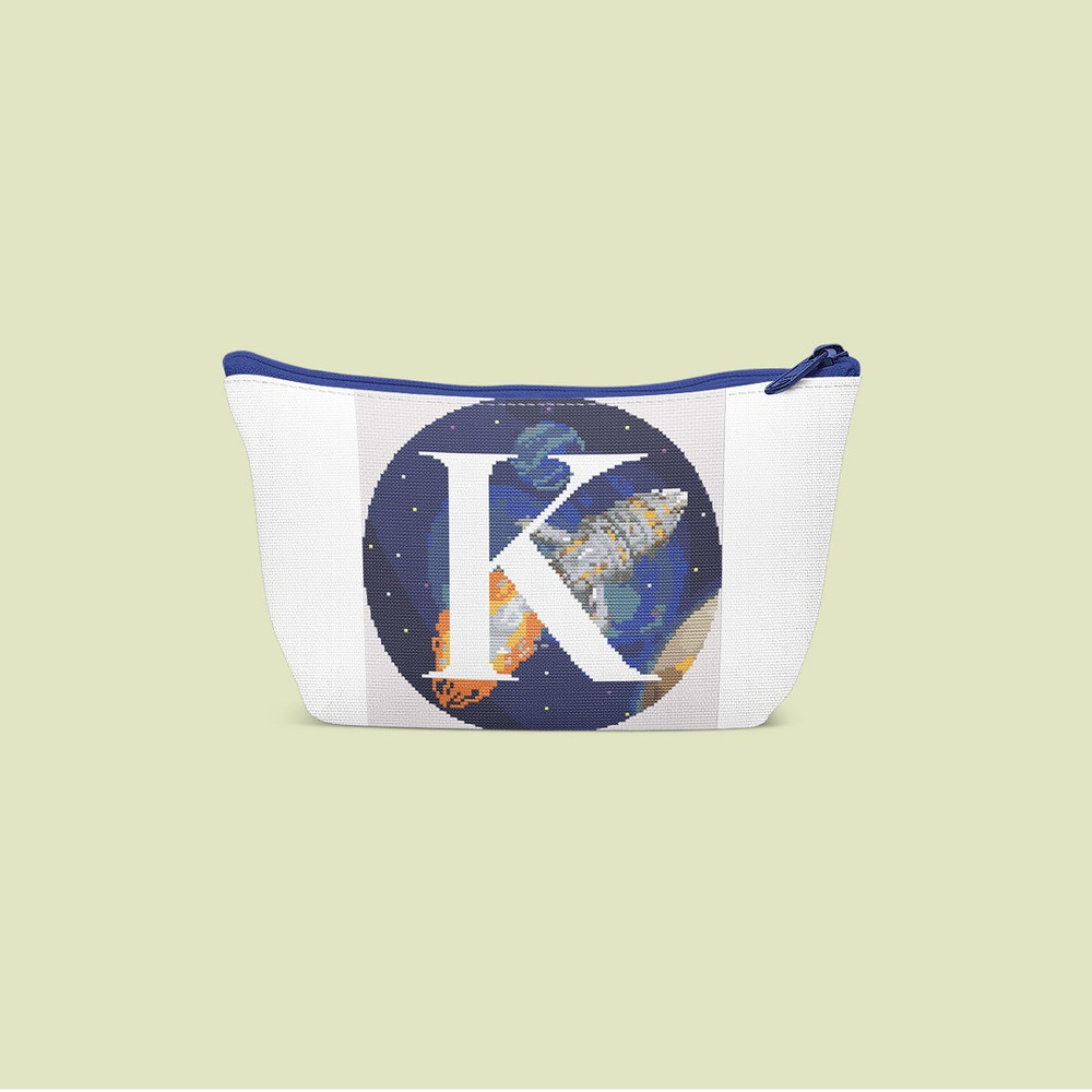 7 Letter K Space galaxy Monogram bright color modern style cross stitch digital pattern for home decor and gift.jpg
