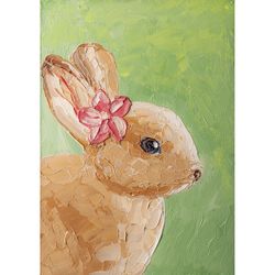 Easter Rabbit original oil painting Cute Small Bunny wall art animal artwork spring rabbit portrait painting