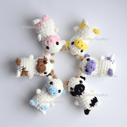 cow toy set of 6 pc, strawberry cow car charm, blueberry cow toptable decor, lemon cow car accessories KnittedToysKsu