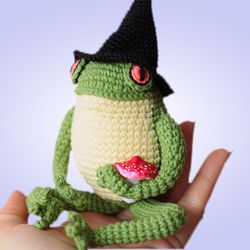 Cute crochet witchy frog, amigurumi stuffed animal, frog gift