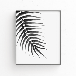 Black and white palm leaf print, Tropical leaves wall art, Botanical printable art, Coastal wall decor, Digital download