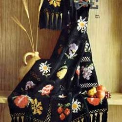 Vintage Crochet Pattern PDF, Cross Stitch Embroidered Fruit & Flower Patchwork Blanket Throw Rose Cherry Apple Daisy