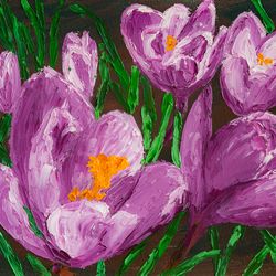Purple crocuses original oil painting impasto spring flowers artwork palette knife art floral wall art