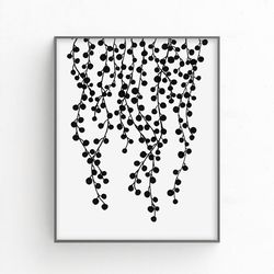 String of pearls plant print, Botanical line art printable, Leaf wall art, Scandinavian decor, Black and white art