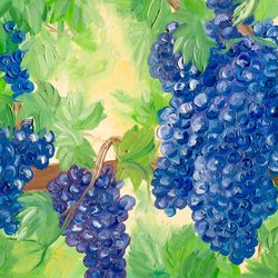 Vineyard grapes original oil painting winery wall decor impressionism garden fruit artwork wine wall art