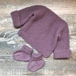 Knitted newborn baby cotton,silk unisex sweater and socks gift set