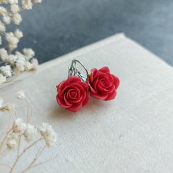 Red Rose Earrings. Polymer Clay Earrings. Handmade Earrings. Step Mom Gift. Wedding Presents. Anniversary Gift.