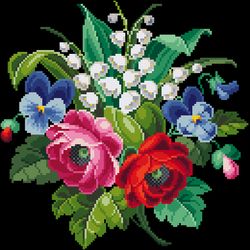 bouquet with poppies and lilies of the valley (bright)
