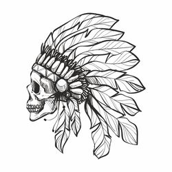 Handdrawn skull, Skull SVG, Native American Indian Skull, apache png, Indian Skull Svg, Indian Headdress SVG