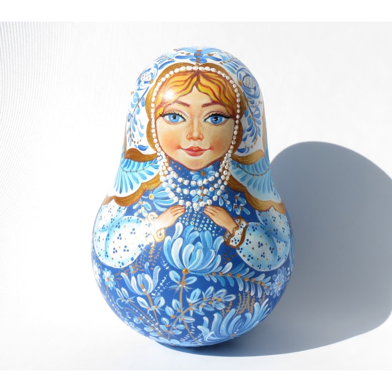 Gzhel painting music roly poly Russian nevalyashka wooden do | Inspire ...