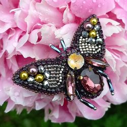 Exclusive Moth brooch,Decoration for clothes, Insects,Jewelry for dress,Swarovski crystals,Beads,Accessory for her,Pearl