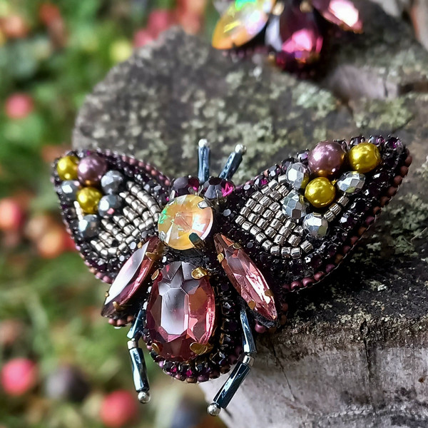 Exclusive Moth brooch,Decoration for clothes, Insects,Jewelry for dress,Swarovski crystals,Beads,Accessory for her, clothes pin, emboidery, exhibition sample