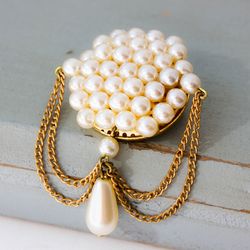 Art nouveau pearl brooch Victorian art deco style Dangle brooch