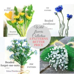 beaded dandelion, lily of the valley, forget me not, cornflower |  beaded flowers pattern | seed bead patterns