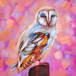 Barn Owl Painting Bird Original Art Owl Wall Art Canvas