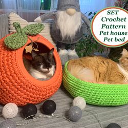 SET pattern crochet cat house Apple and crochet cat bed Digital Instruction PDF Format with photo