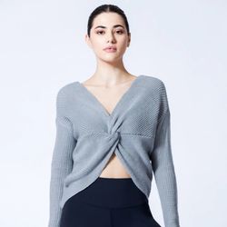 KNOTTED OPEN BACK SWEATER, ICE GREY