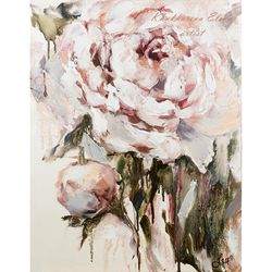 Peonies Painting Floral Original Art Rose Artwork Flower Oil Painting Impressionist Impasto Wall Art Abstract Peony