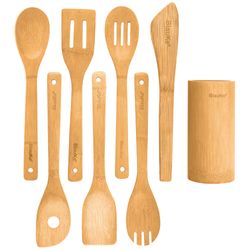BlauKe Bamboo Kitchen Utensils Set 8-Pack - Wooden Cooking Utensils for Nonstick Cookware - Wooden Cooking Spoons