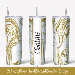 20oz Skinny Tumbler Sublimation Design. Gold Marble Tumbler Wrap v.1