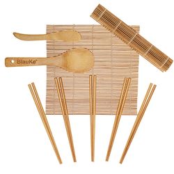 blauke bamboo sushi making kit with 2 sushi rolling mats, 5 pairs of reusable bamboo chopsticks  - beginner sushi kit
