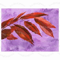 Digital art, Printable oil paint picture. Cooper leafs on lavender background