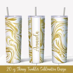 20oz skinny tumbler sublimation design. gold marble tumbler wrap v.4